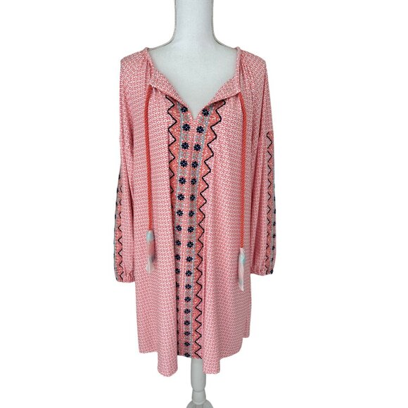 Cabana Life Tunic Dress Womens Size Large New PInk Nylon Blend w/ Tassels New - Picture 2 of 14
